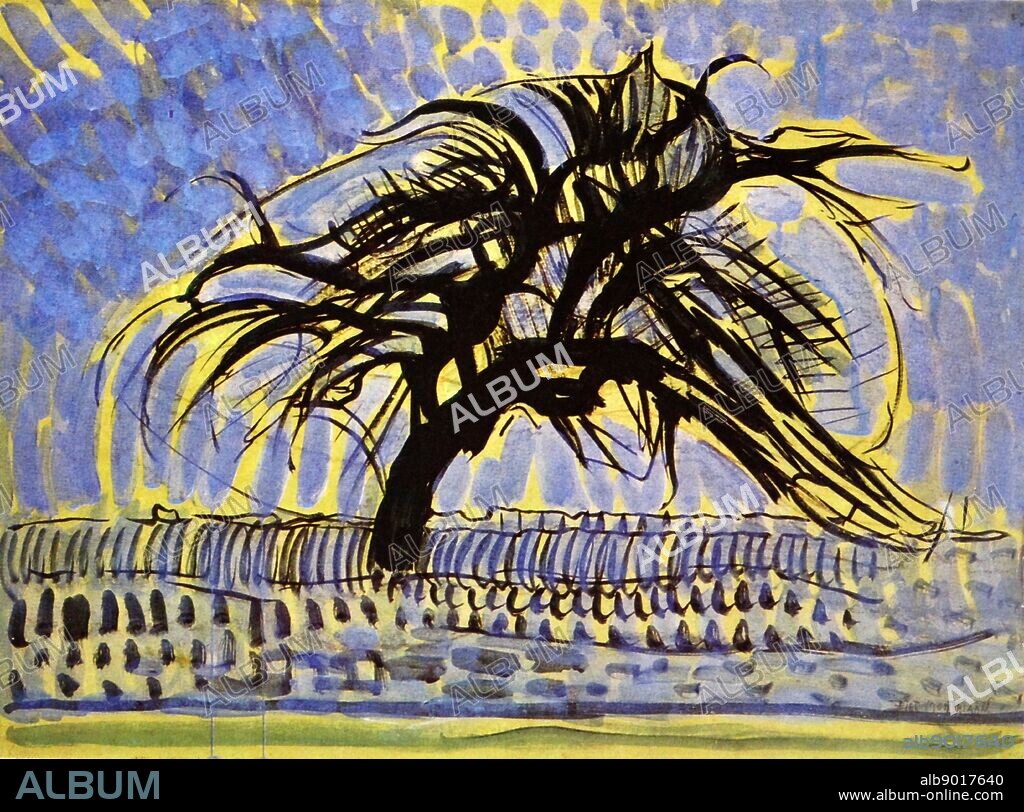 Painting by the famous Dutch artist Piet Mondrian (7th March 1872 - 1st February 1944), work titled 'The blue tree' Painted between 1909 and 1910.