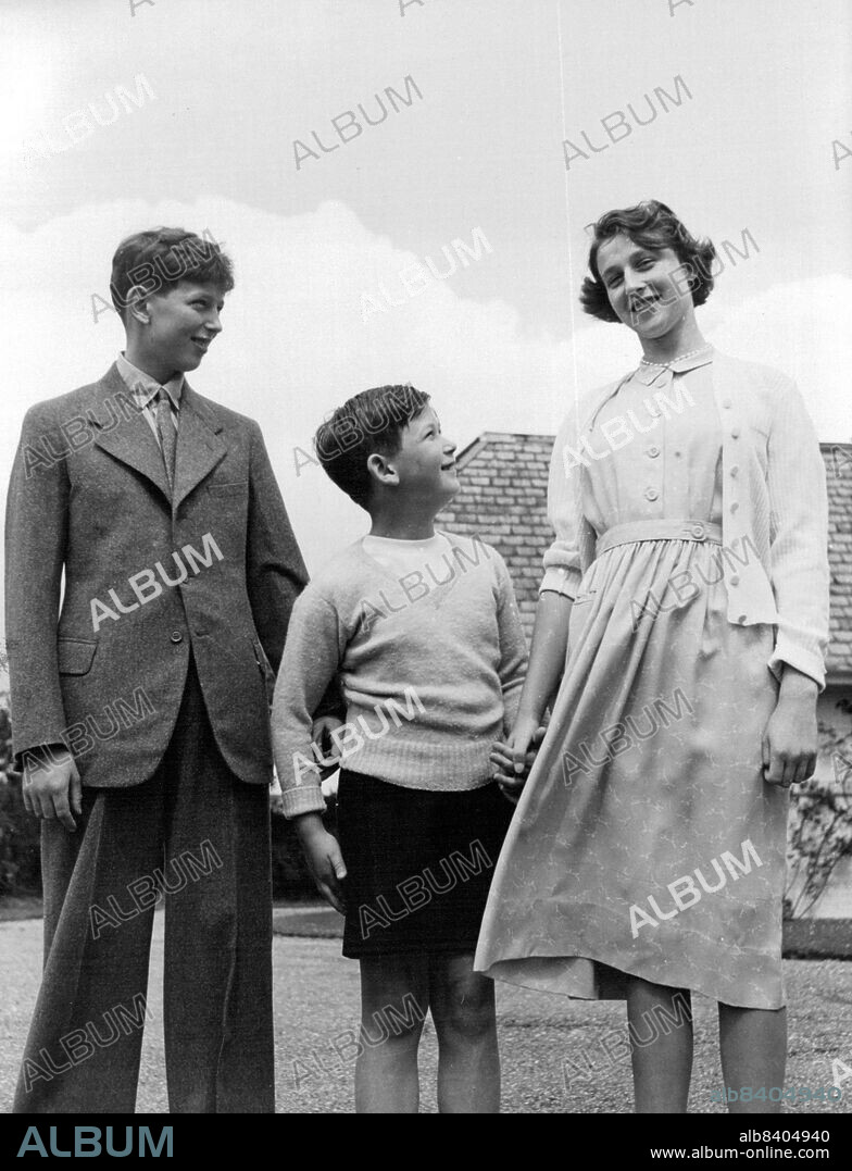The Children Of The Duchess Of Kent - Photographed in the grounds of Coppins, Iver, Buckinghamshire, the country residence of the Duchess of Kent, from l. to r: Their Royal Highnesses Prince Edward, Duke of Kent, born 9th October, 1935; - Prince Michael, born 4th July 1942, - Princess Alexandra, born 25th December, 1936. August 17, 1950. (Photo by Tom L. Blau, Camera Press).