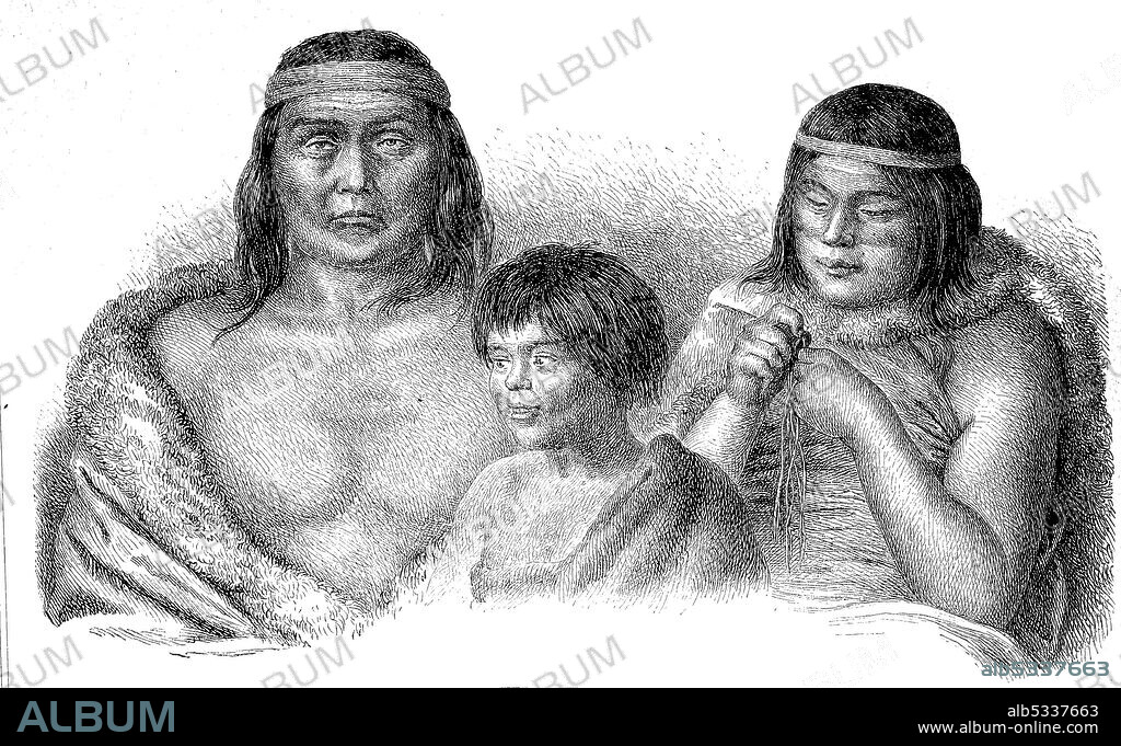 Tehuelche, Tewelche, are the largest people group of the indigenous Patagonian Indians, of Argentina, 1880  /  Tehuelche, Tewelche, sind das größte Volk der indigenen Patagonien Indianer, von Argentinien, 1880, Historisch, historical, digital improved reproduction of an original from the 19th century / digitale Reproduktion einer Originalvorlage aus dem 19. Jahrhundert,.