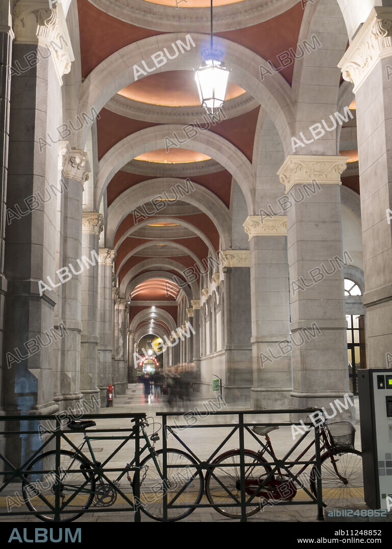 Porta Nuova Station arcade, Turin, Piedmont, Italy, Europe.