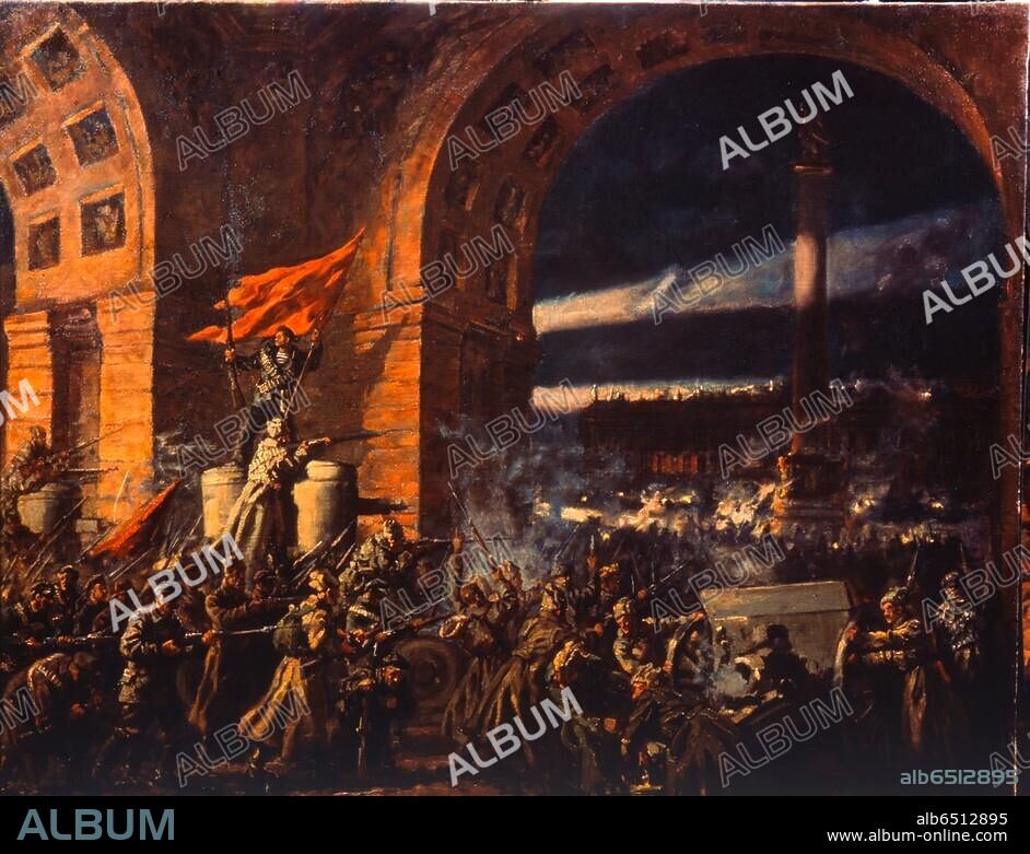 Russland / Oktoberrevolution, 7./8.November 1917 (25./26.10.a.St.) / Erstürmung des Winterpalastes in Petrograd (Leningrad) am 7. November 1917.-"Der Sturm auf den Winterpalast am 25. Oktober 1917".-Gemälde, 1939, von Pawel Petrowitsch Sokolow-Skalja ( 1899-1961). Öl auf Leinwand.