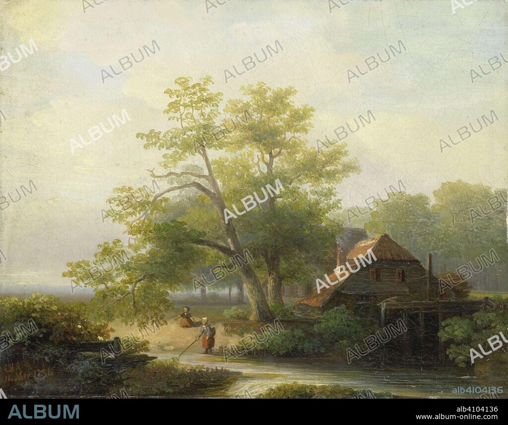 LODEWIJK HENDRIK ARENDS (MENTIONED ON OBJECT). A Watermill in a Woody Landscape. Dating: 14-May-1854. Measurements: h 20 cm × w 25 cm; d 5.1 cm.