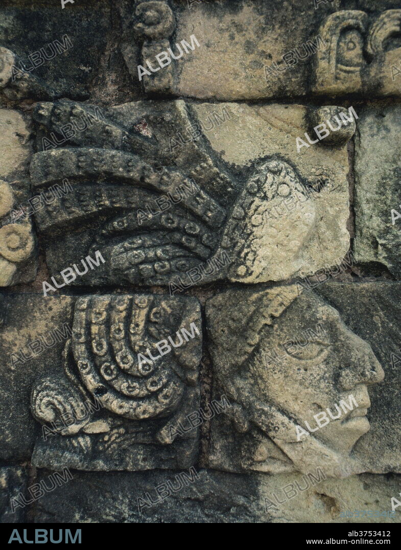 Detail of Maya stone carving at Tikal, UNESCO World Heritage Site, Guatemala, Central America.