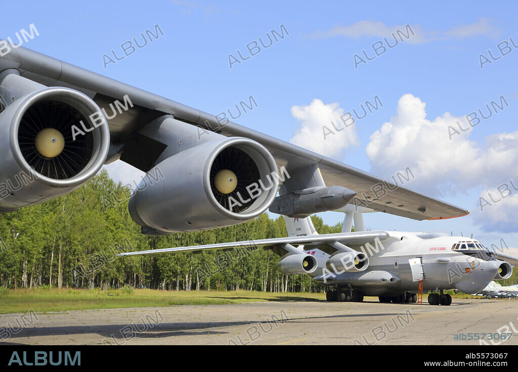 IL-78M military tanker and Beriev A-50U AWACS aircraft of the Russian Air Force, Petrozavodsk-Besovets, Russia.