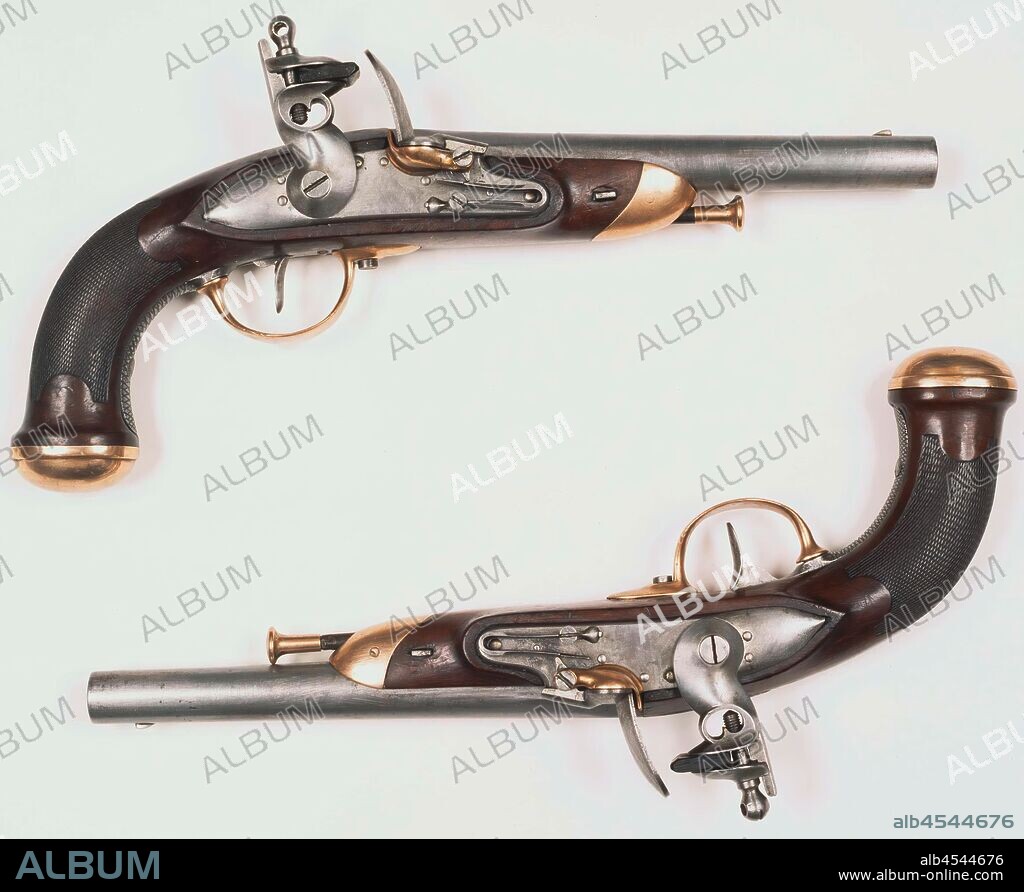 Flint gun, part of torque, with smooth round barrel with a small silver visor grain at the end, barrel is marked with 'ELG'. Wooden drawer with a copper end, continuous in the flask, the handle of which is ribbed and the flask is made of copper. Iron lock plate with copper pan. A wooden loading stick with copper head is located in the drawer. Copper trigger guard with iron trigger., Netherlands, anonymous, Liège (city), 1814 - 1866, vizierkorrel, kolfkap, lade, pan, kolf, loop, slotplaat, haan, cutting, l 36.1 cm l 20.5 cm c 17.5 mm.