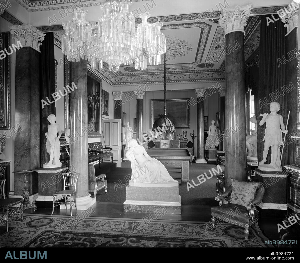 The billiard room, Osborne House, Isle of Wight, 1880s. Osborne House on the Isle of Wight was built for Queen Victoria and Prince Albert and completed in 1851. Here the billiard room is seen from the drawing room. The gentlemen of the household could play billiards after dinner while the Queen remained in the drawing room.