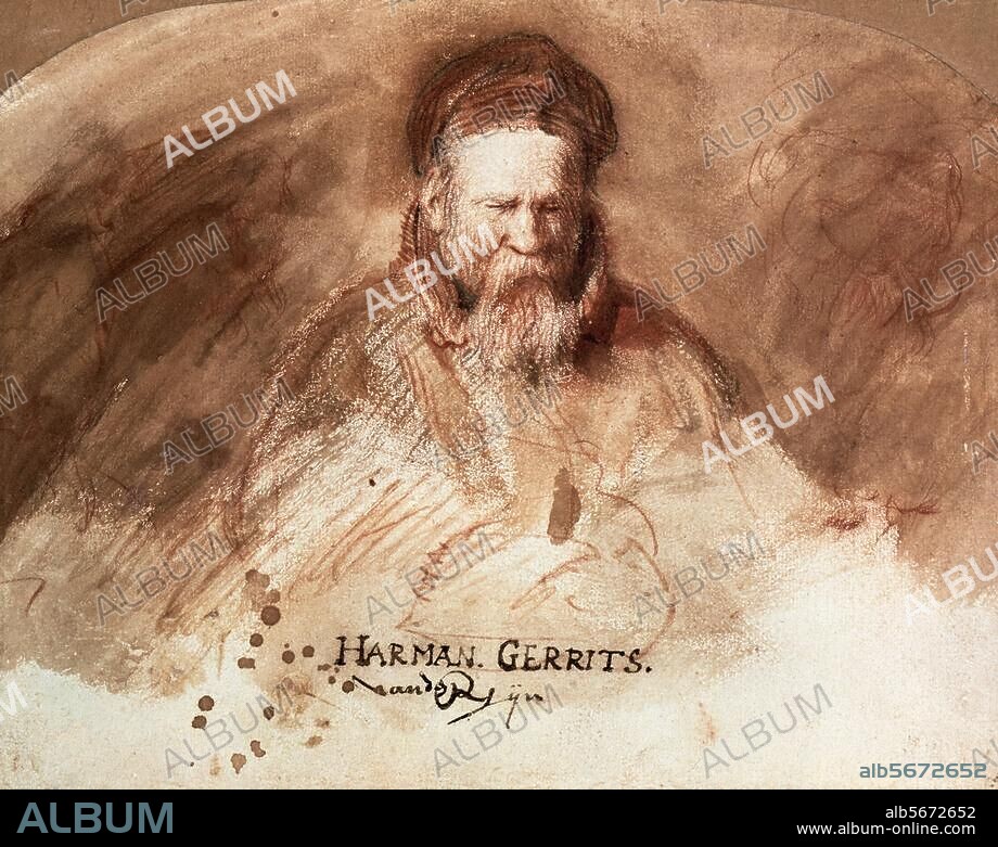 DIT REMBRANDT REMBRANDT HARMENSZOON VAN RIJN. Rembrandt, Harmensz van Rijn ; 1606-1669. "Portrait de Harman G. van Rijn". Sanguine et craie noire, lavis bistre. H. 0,189 ; L. 0,240. Oxford, Ashmolean Museum.
