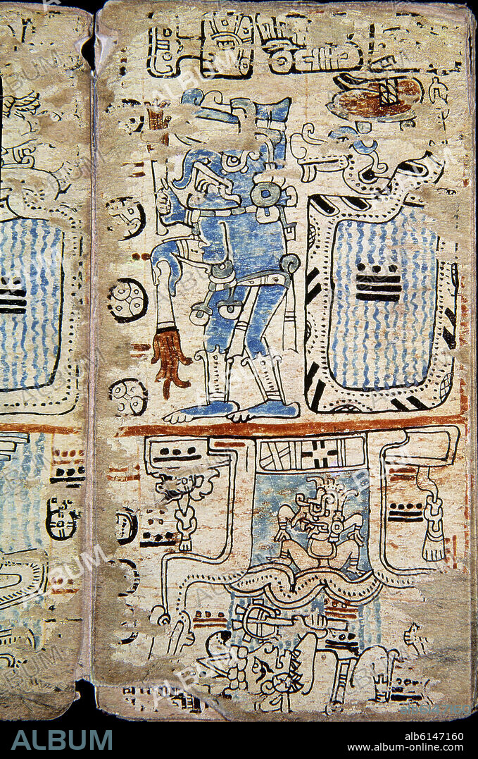 FACSIMIL-PAGINA DE CODICE TRO-CORTESIANO- CULTURA MAYA-DIOSES - S XIII AL XV.