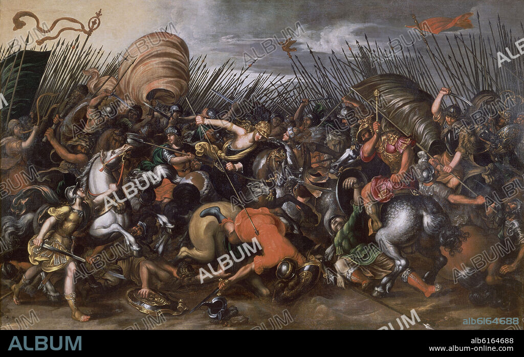JUAN DE LA CORTE (1585-1662). HISTORIAS DE LA GUERRA DE TROYA I - COMBATE DE LAS AMAZONAS -  SIGLO XVII - BARROCO FLAMENCO - OLEO/LIENZO - 1,95x3,08 - Nº INVENTARIO 3.