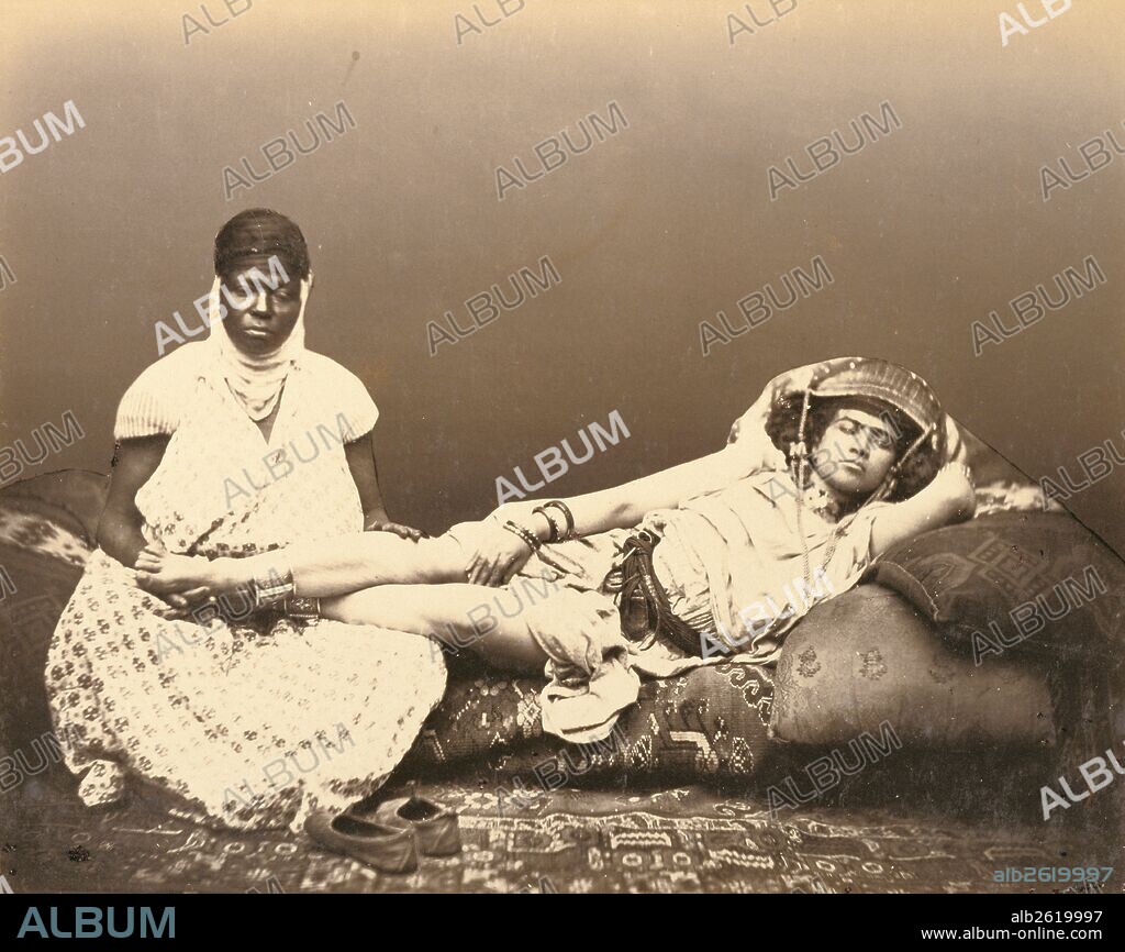 [A Moorish Woman with Her Maid]; Félix Jacques Moulin, French, 1802 - after 1869, active Paris, France 1840s - 1850s; about 1856; Albumen silver print; Image: 18.1 x 22.8 cm (7 1/8 x 9 in.).