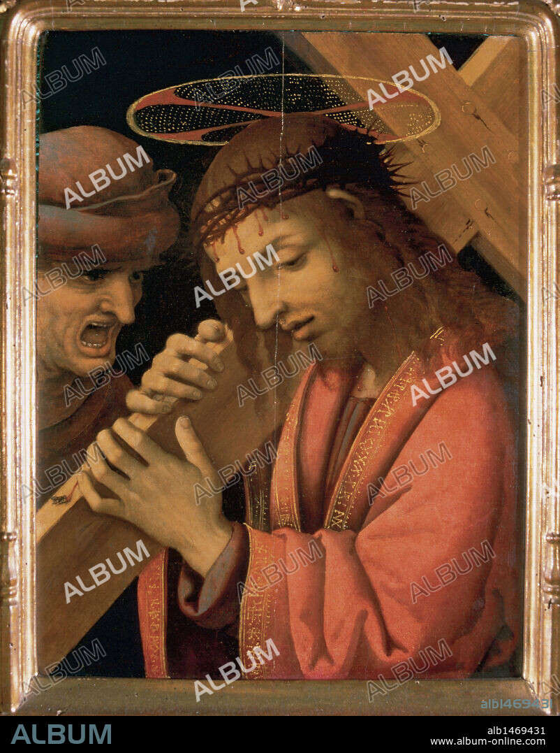 ARTE RENACIMIENTO. ESPAÑA. YAÑEZ DE LA ALMEDINA, Fernando (Almedina, Ciudad Real, h.1480-h.1536). Tras una estancia en Italia difundió en españa el estilo de Leonardo da Vinci "CRISTO CON LA CRUZ A CUESTAS". Colección Particular. Barcelona. Cataluña.