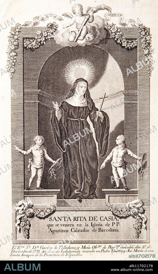 'Santa Rita de Casia, que se venera en la Iglesia de P P Agustinos Calzados de Barcelona, siglo XIX. Museu Català de les Arts i Tradicions Populars.