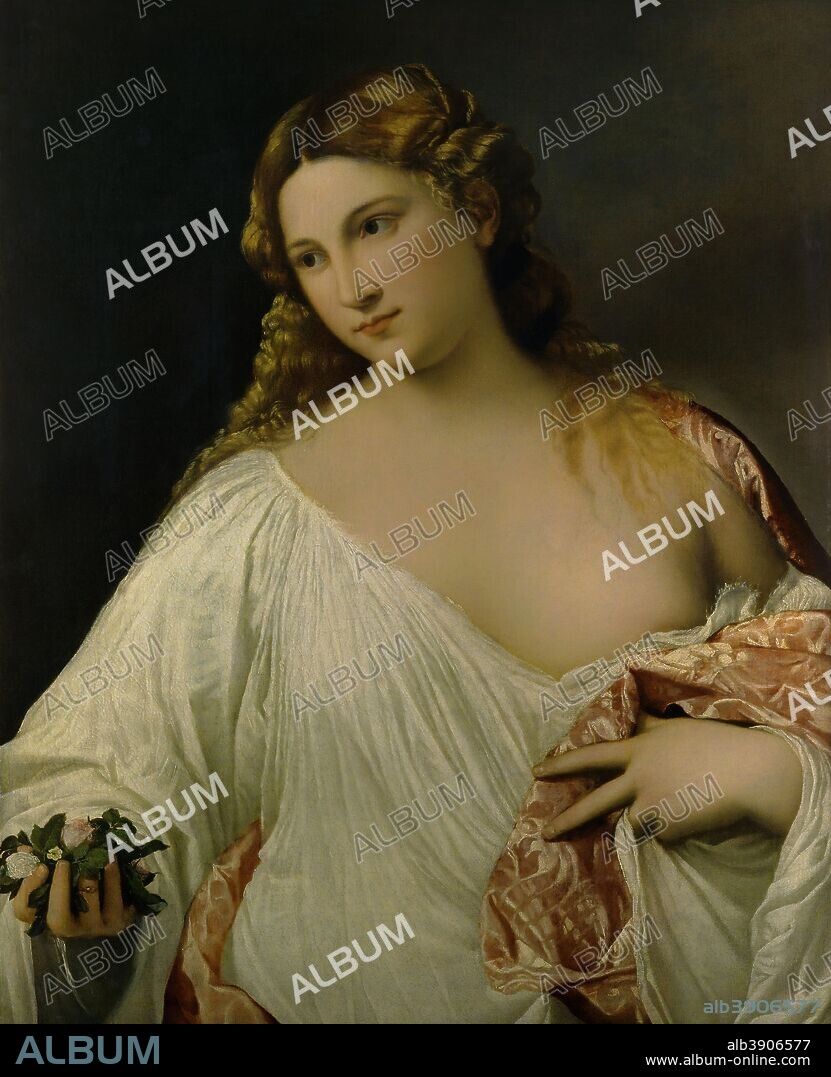 TIZIANO. Flora. Date/Period: 1515 - ca. 1517. Painting. Oil on canvas. Height: 79 cm (31.1 in); Width: 63 cm (24.8 in).