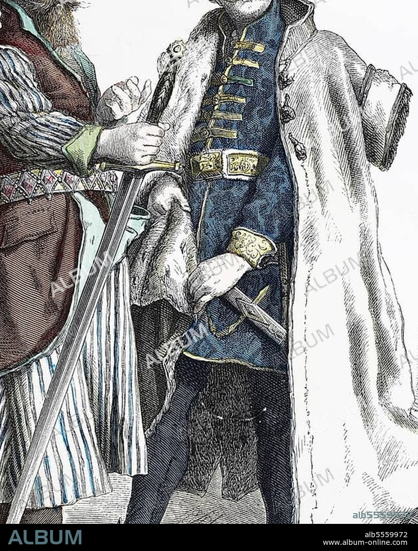 Folk traditional costume, clothing, history of costumes, distinguished Russian and Polish nobleman, 16th century, Poland, Historical, digitally restored reproduction of a 19th century original