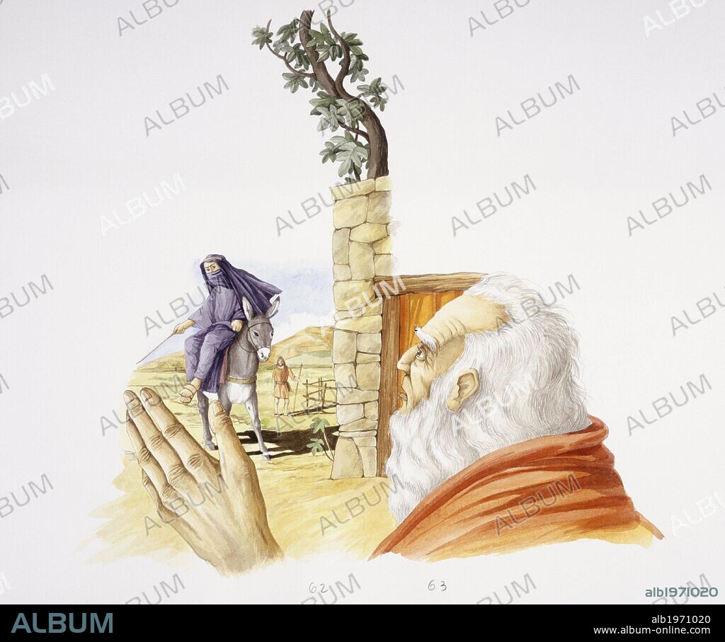 Bible - The Shunammite woman goes to Elisha. Drawing.