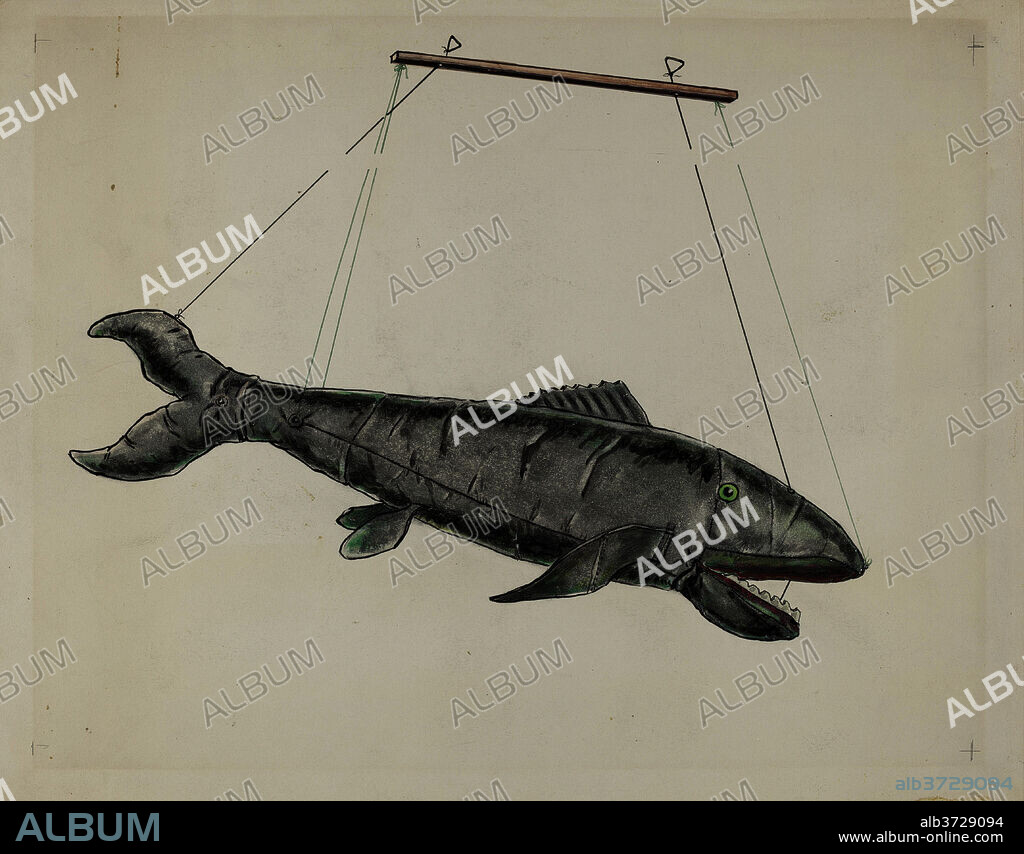 SEBASTIAN SIMONET. Shark Puppet. Dated: c. 1936. Dimensions: overall: 28.1 x 35.9 cm (11 1/16 x 14 1/8 in.)  Original IAD Object: 42" long. Medium: watercolor, graphite, and silver ink on paper.