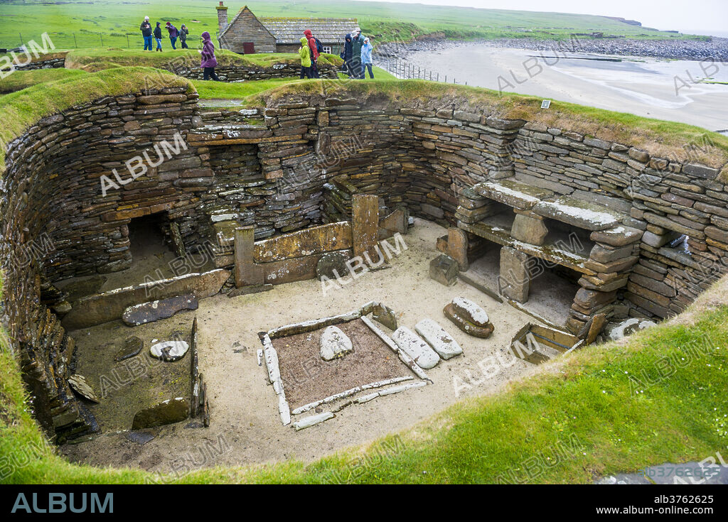 The stone built Neolithic settlement of Skara Brae, UNESCO World Heritage Site, Orkney Islands, Scotland, United Kingdom, Europe.