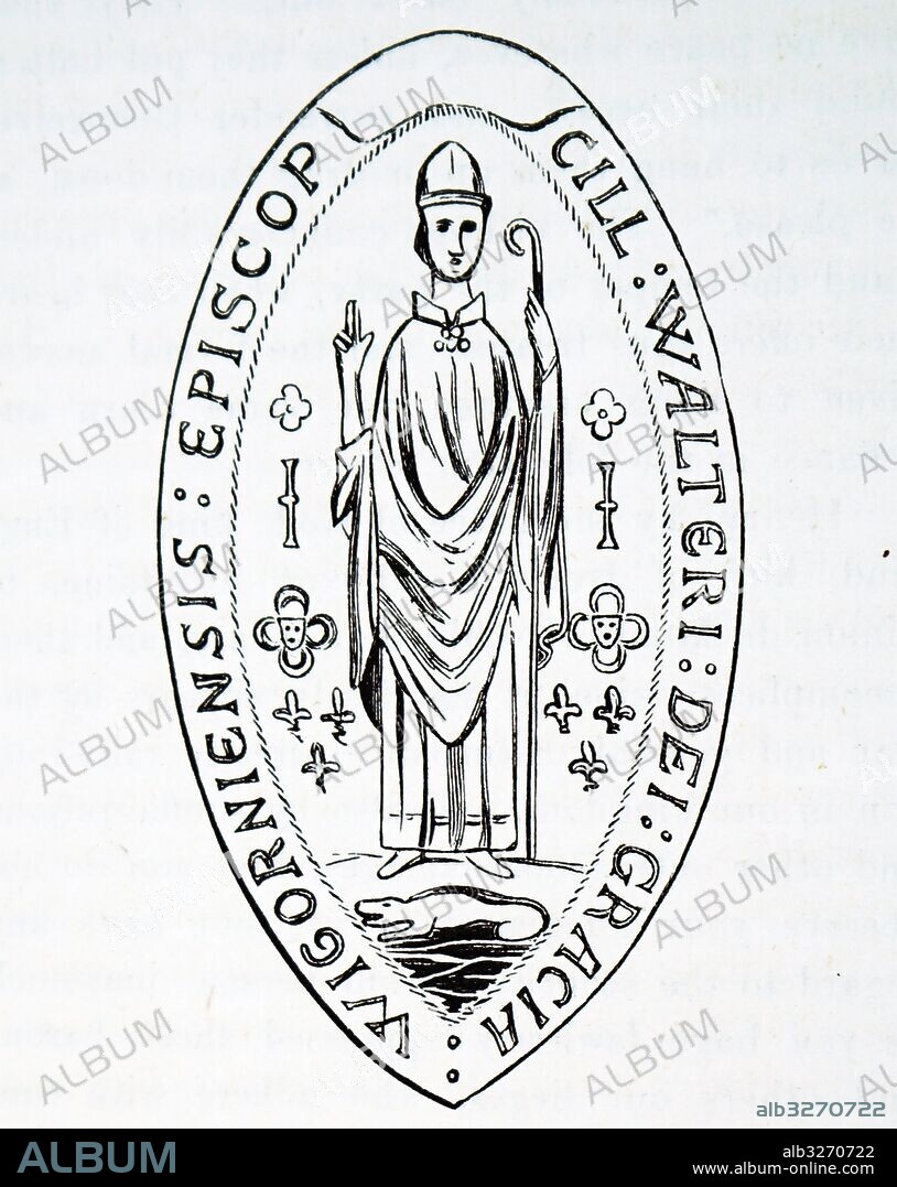 Seal of the Bishop of Worcester, Walter de Gray, an English prelate and statesman who rose to be Archbishop of York and Lord Chancellor. Dated 13th Century.
