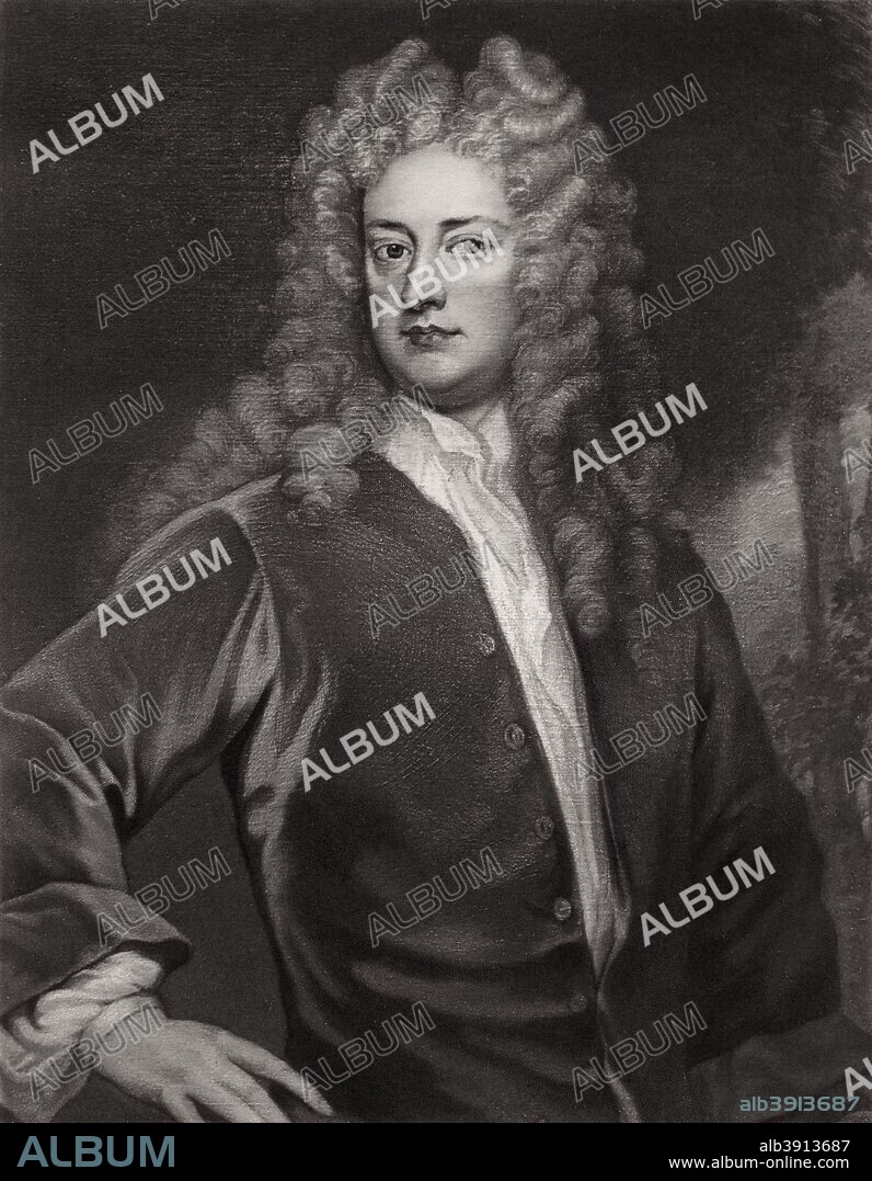 Joseph Addison, English politician and writer, c1703-1712 (1906). From the original painting by Sir Godfrey Kneller. Addison (1672-1719) was a friend of Richard Steele and Jonathan Swift and edited The Spectator with Steele in 1711-1712. A print from Queen Anne, by Herbert Paul, Goupil and Co, London, 1906.