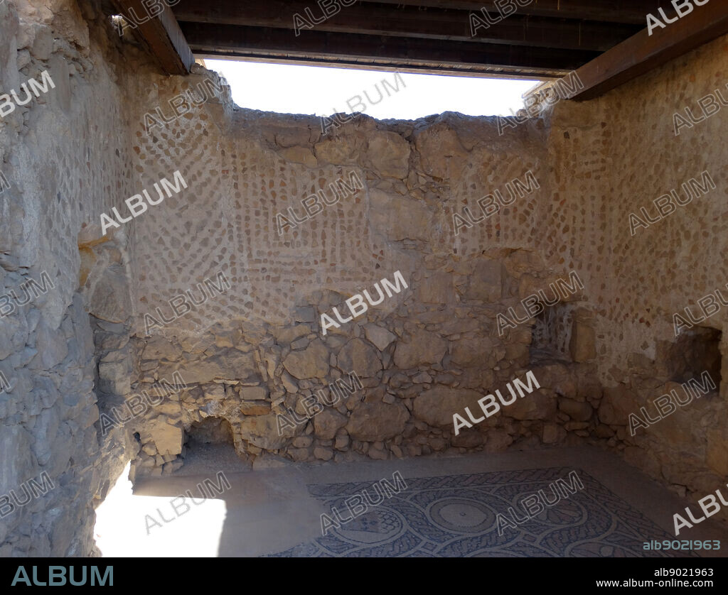 Remnants of a Byzantine church found on Masada dating to the 5th and 6th Centuries. Masada is an ancient fortification in the Southern District of Israel situated on top of an isolated rock plateau on the eastern edge of the Judean Desert, overlooking the Dead Sea. Dated 2014.