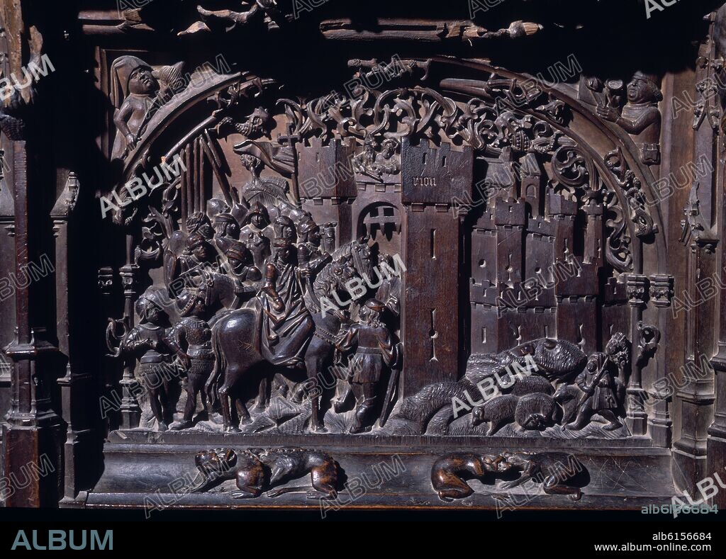 RODRIGO ALEMÁN. SILLERIA BAJA DE LA CATEDRAL DE TOLEDO - TOMA DEL REINO DE GRANADA - 1489-1495 - GOTICO ESPAÑOL.
