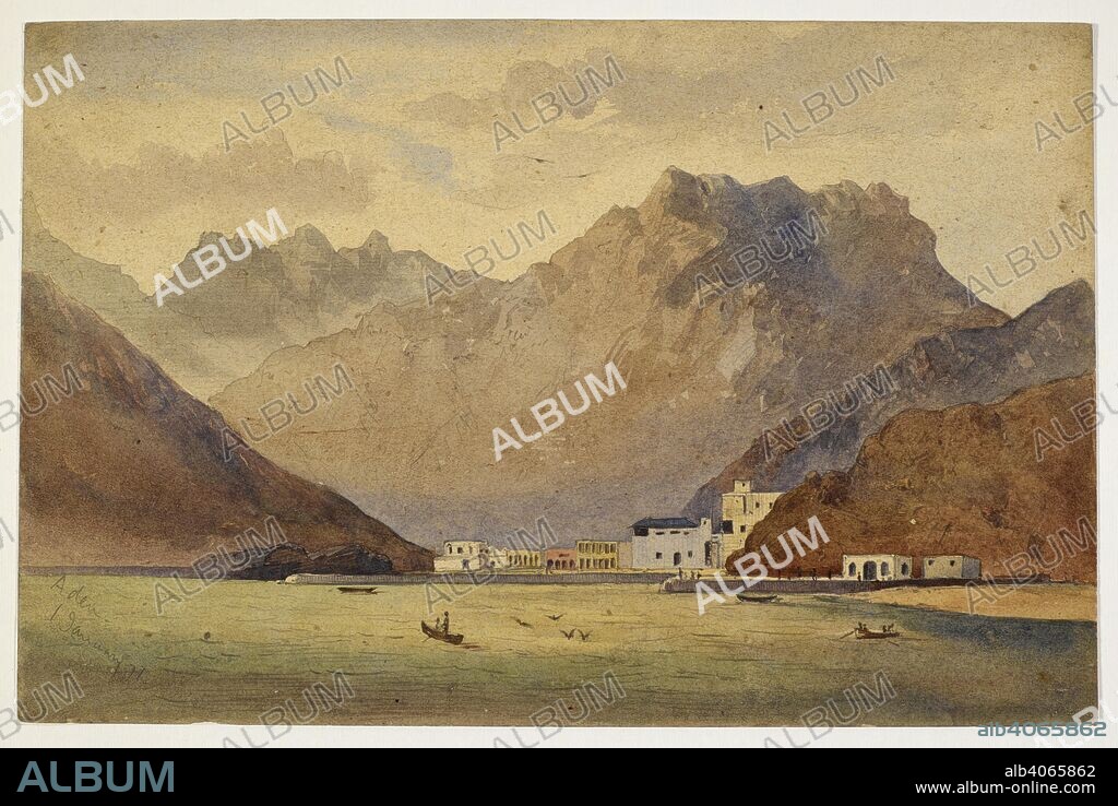 ALFRED FREDERICK POLLOCK HARCOURT. A view of Aden, 1st January 1871. 1871. Watercolour. Source: WD 2574.