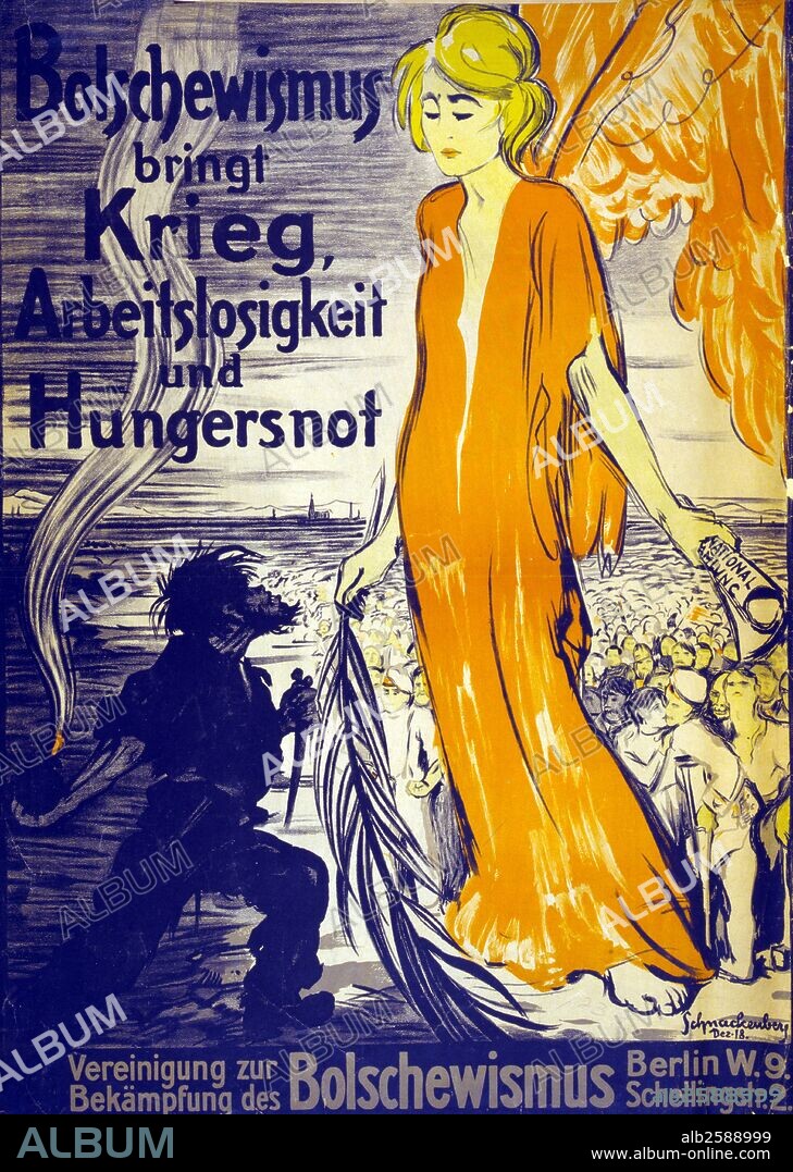 1920 German, anti-bolshevik, (communist) poster depicting bolshevism as a harbinger of famine. Photo by: .