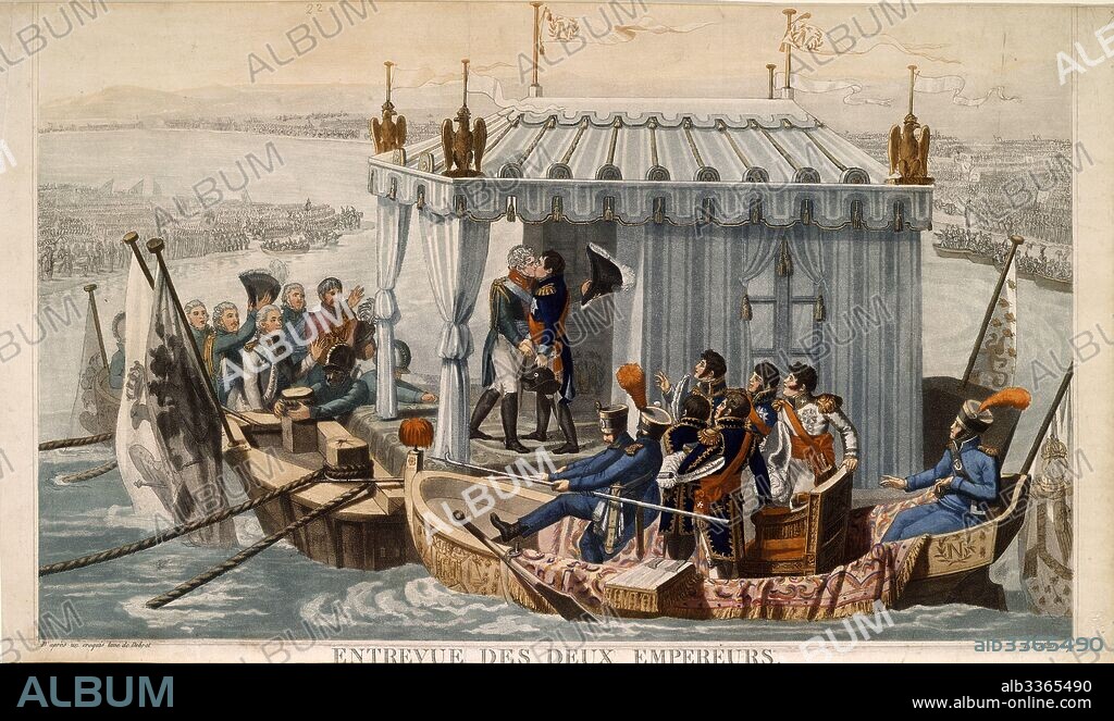 JEAN-BAPTISTE DEBRET. Meeting of Emperors Alexander I of Russia and Napoleon I of France at the Neman near Tilsit on July 1807.