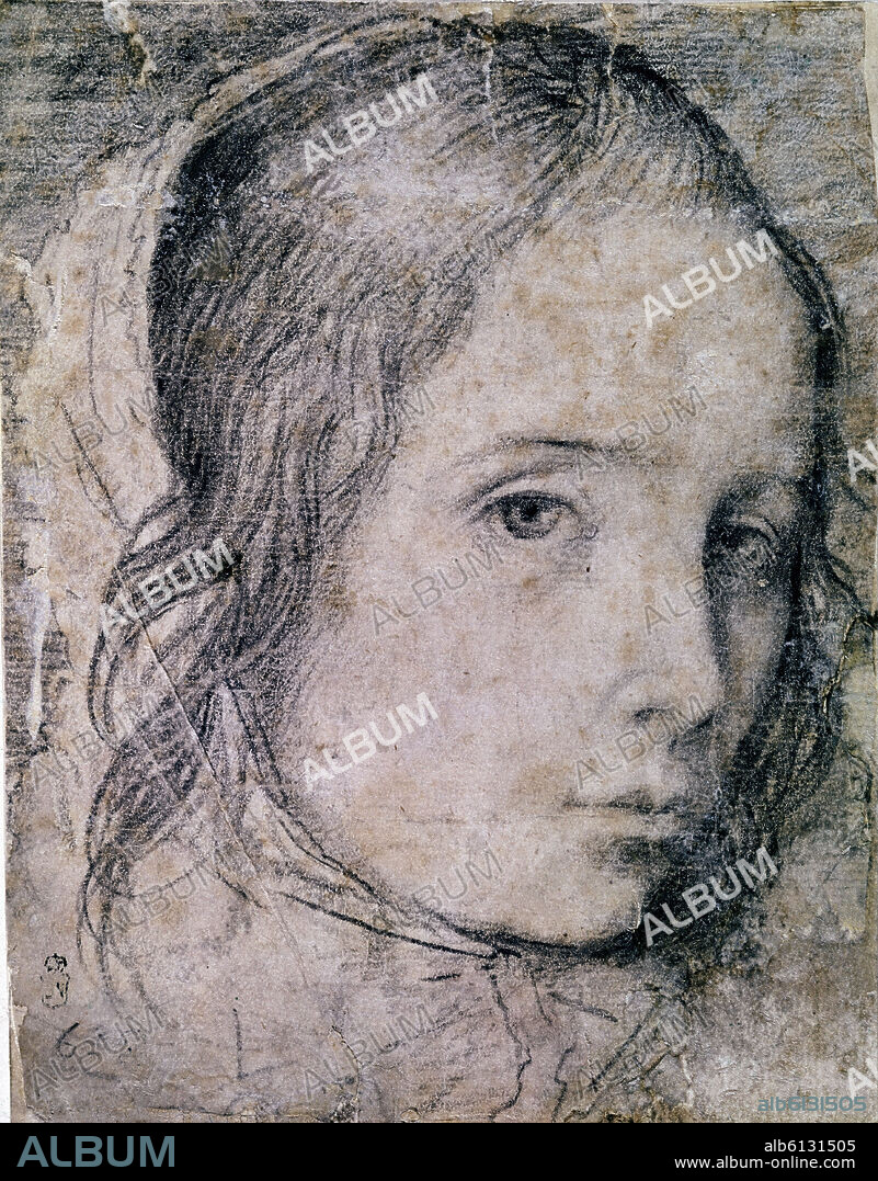 DIEGO VELAZQUEZ (1599-1660). DIBUJO CARA DE MUCHACHA - SIGLO XVII - BARROCO ESPAÑOL.