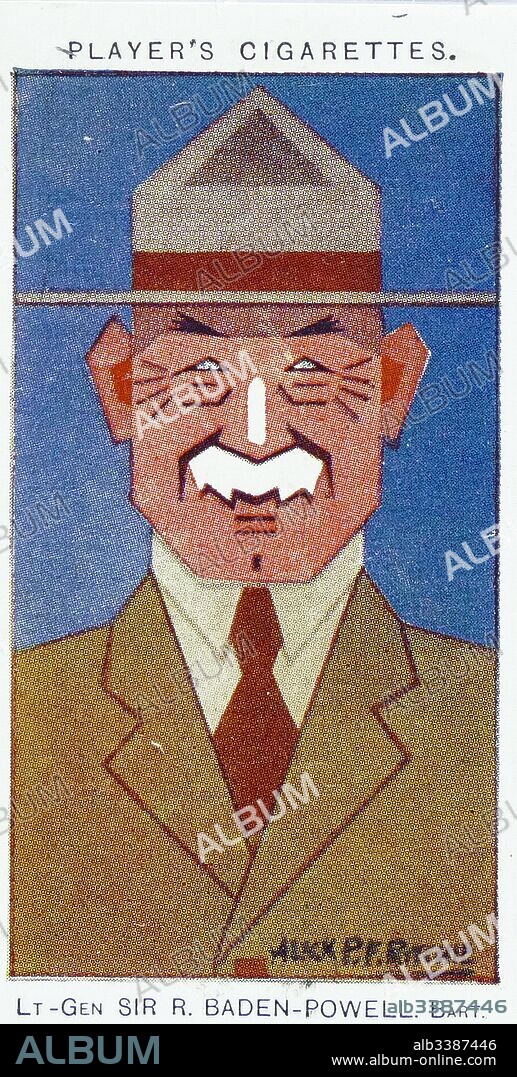 Player's cigarette card depicting Lieutenant General Robert Baden-Powell, (1857 - 1941), British Army officer, writer, author of Scouting for Boys which was an inspiration for the Scout Movement, founder and first Chief Scout of The Boy Scouts Association and founder of the Girl Guides.