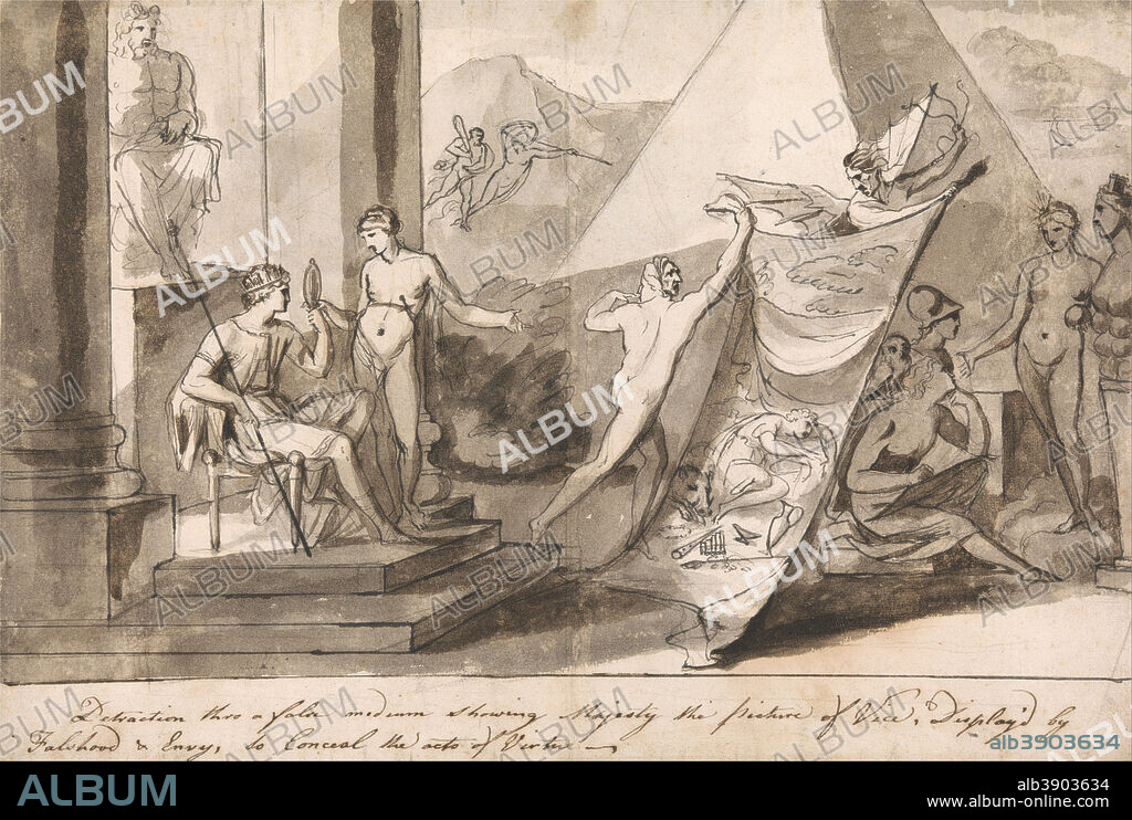 MAURITIUS LOWE. An Allegory on the Plight of the Artist. Date/Period: Between 1772 and 1790. Drawing. Pen and black ink, gray wash, brown wash and graphite on medium, slightly textured, cream laid paper. Height: 235 mm (9.25 in); Width: 349 mm (13.74 in).