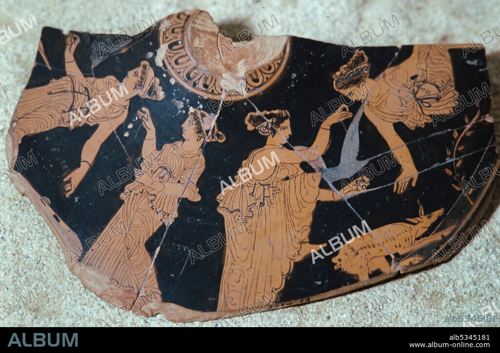 Fragmento de tapa de vaso griego, cerámica de figuras rojas. Museu d'Arqueologia de Catalunya-Ullastret.