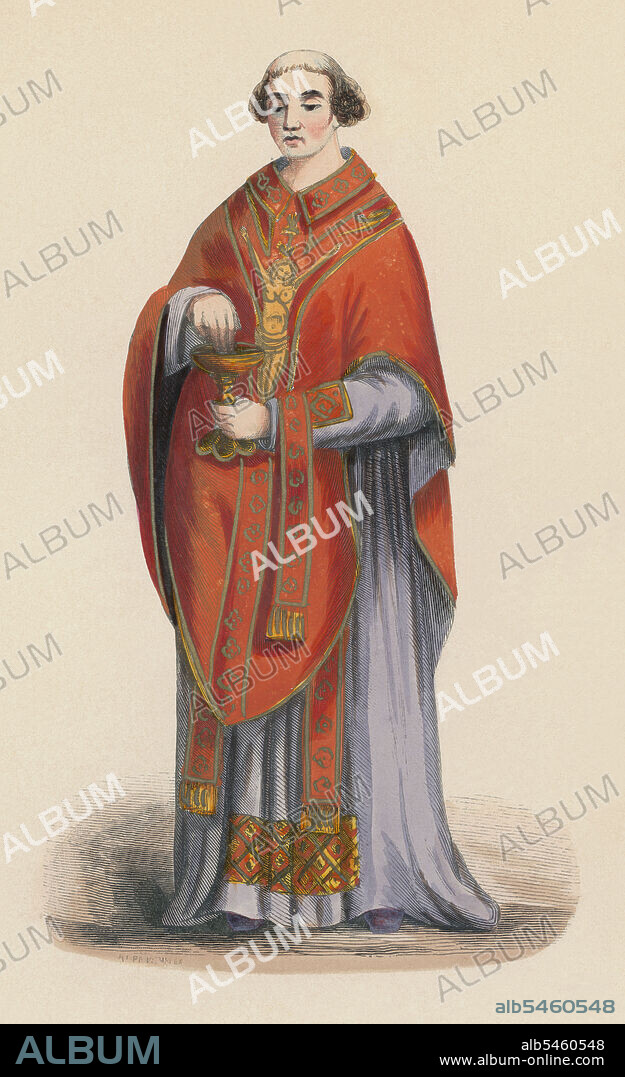 Edad media. Inglaterra. Siglo XV. Sacerdote católico. Grabado de 1860.