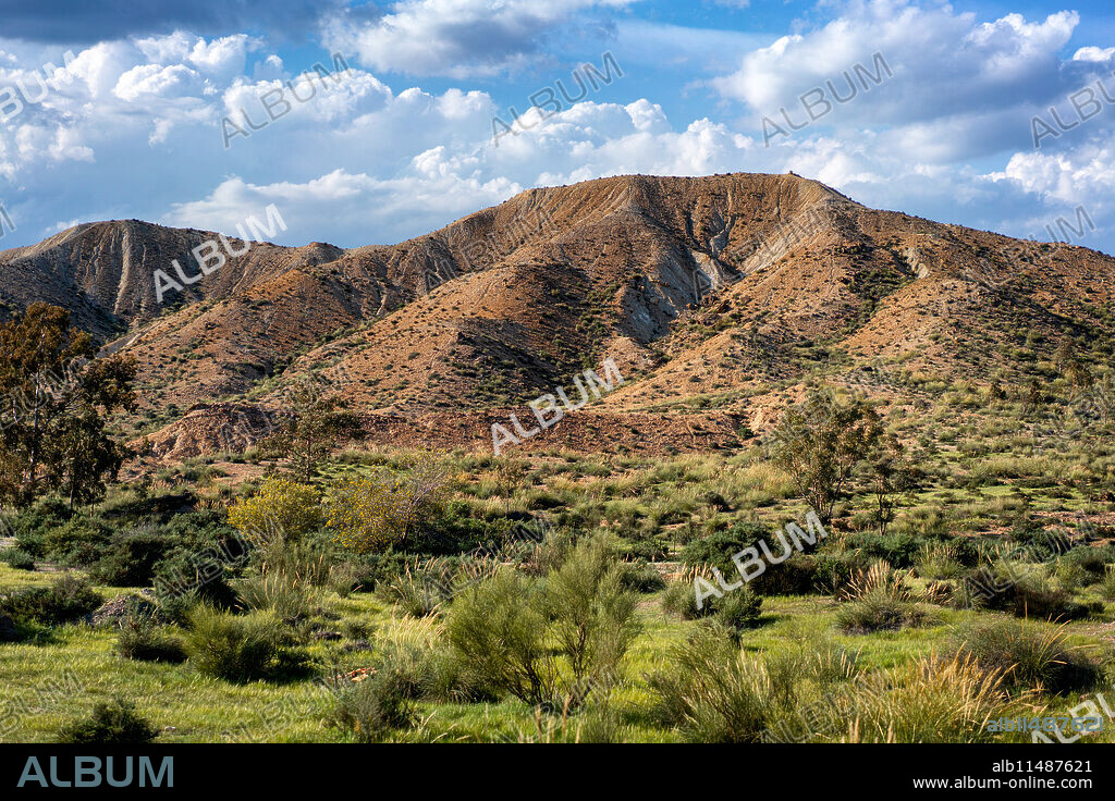 Tabernas desert landscape on a sunny day, Almeria, Andalusia, Spain, Europe.