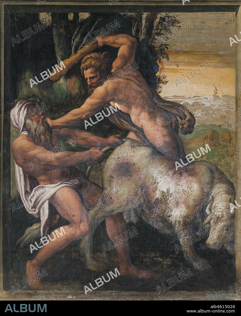 Parma, Soragna, Rocca Meli Lupi, Yellow Room: "Hercules killing Cacus" detached fresco of the sixteenth century.