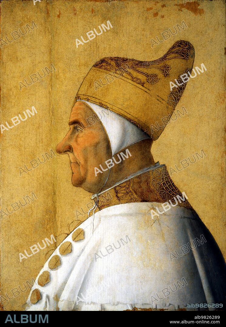 Italy / Venice: Giovanni Mocenigo (1408 - 4 November 1485), Doge of Venice (1478-1485). Tempera on panel painting by Gentile Bellini (1429-1507), c. 1478-1479.<br/><br/>. Giovanni Mocenigo was Doge of Venice (r. 1478-1485), hailing from a very distinguished family. His brother, Pietro Mocenigo, had served as Doge before him.<br/><br/>. He fought at sea against the Ottoman Sultan Mehmed II and on land against Ercole I d'Este, Duke of Ferrara, from whom he recaptured Rovigo and the Polesine. His dogaressa was Taddea Michiel (d. 1479), who was the last dogaressa to be crowned in Venice until Zilia Dandolo in 1557.