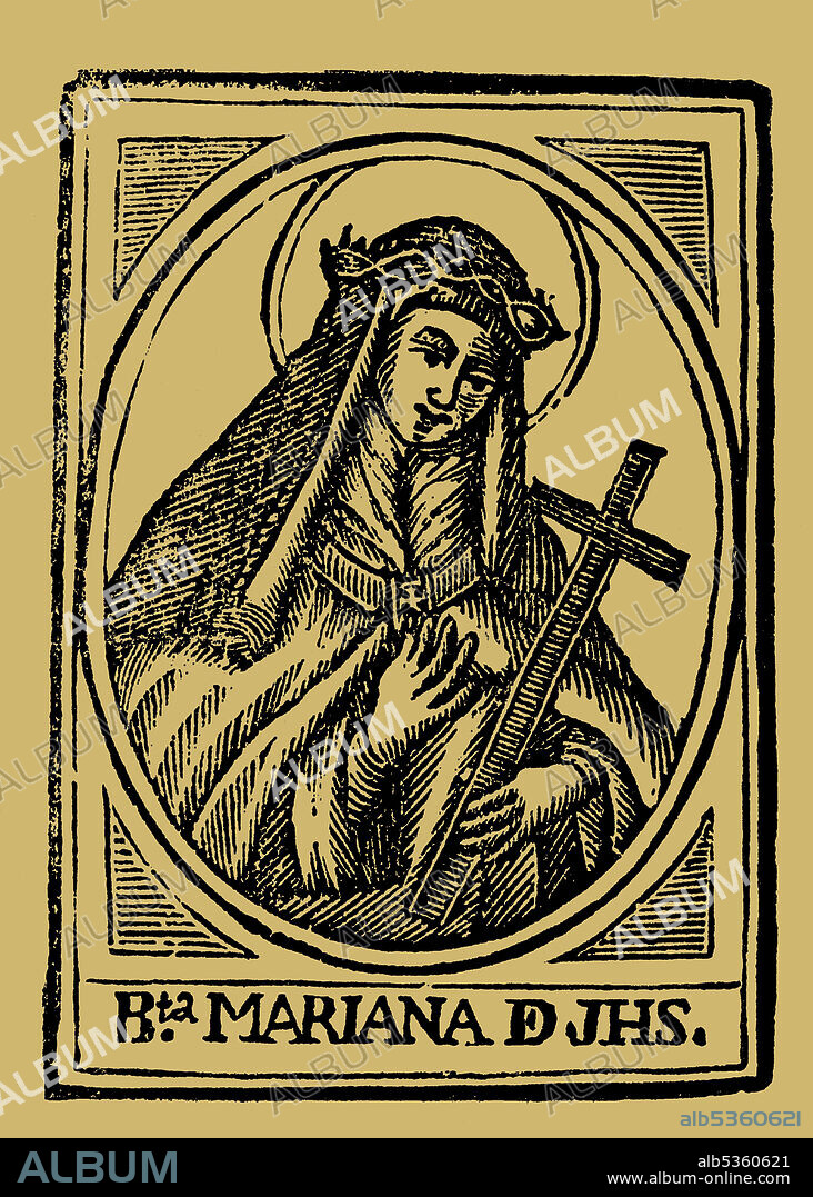 María Ana de Jesús Navarro (1565-1624), beata Mariana de Jesús, terciaria de la orden de la Merced.  Grabado popular del siglo XIX.
