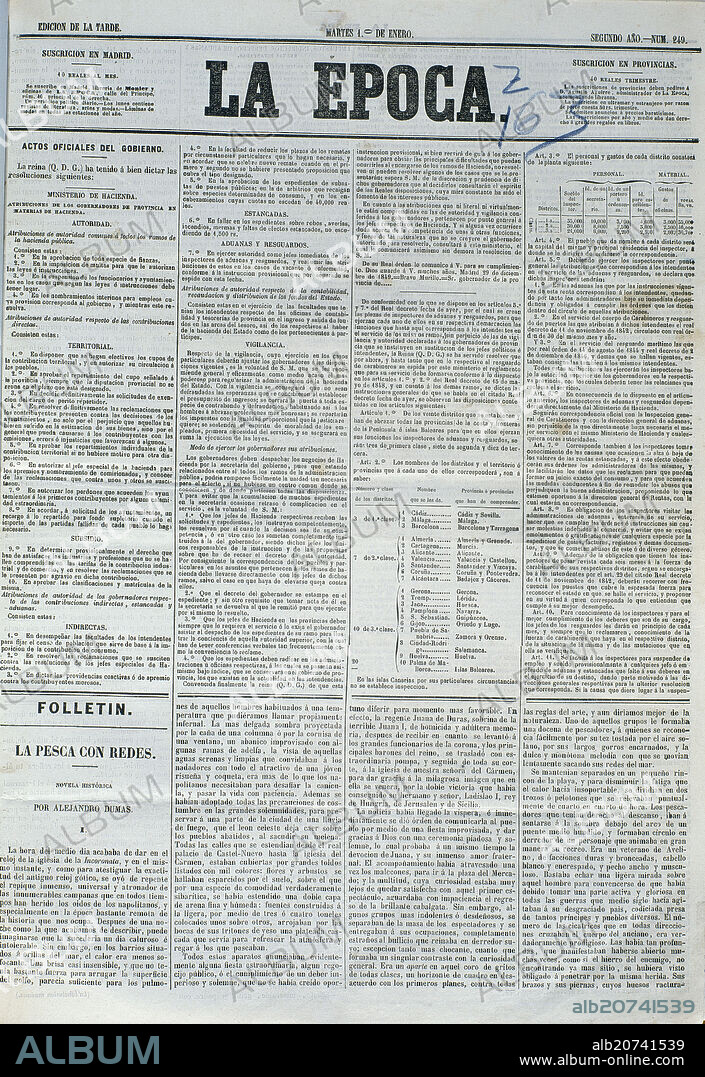 PERIODICO LA EPOCA CON FOLLETIN - S XIX.