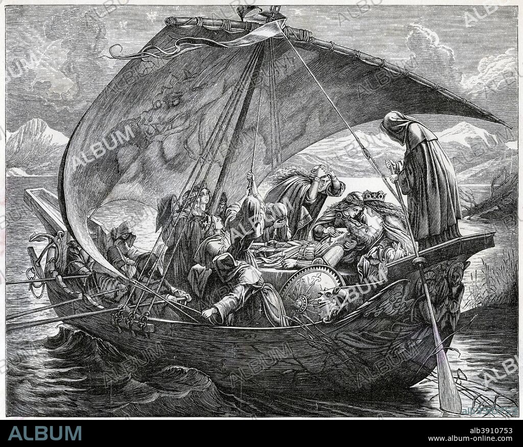 The death of King Arthur, (19th century). Victorian depiction of the legendary Arthur's voyage to Avalon.