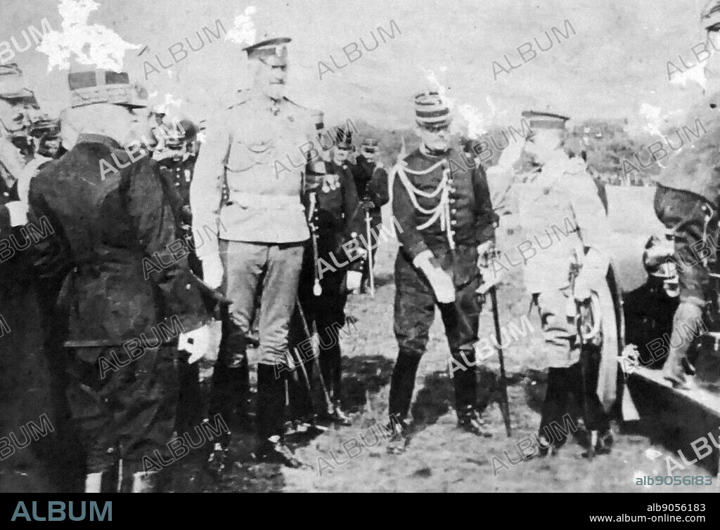 Grand Duke Nicholas (Tall figure (centre), in 1915, during World War One. Grand Duke Nicholas Nikolaevich of Russia (1856 - 1929) was a Russian general in World War I (1914-1918). A grandson of Emperor Nicholas I of Russia, he was commander in chief of the Russian Imperial Army units on the main front in the first year of the war, and was later a successful commander-in-chief in the Caucasus region. He was briefly recognized as Tsar, Emperor of Russia in 1922 in areas controlled by the White Armies movement in the Russian Far East.