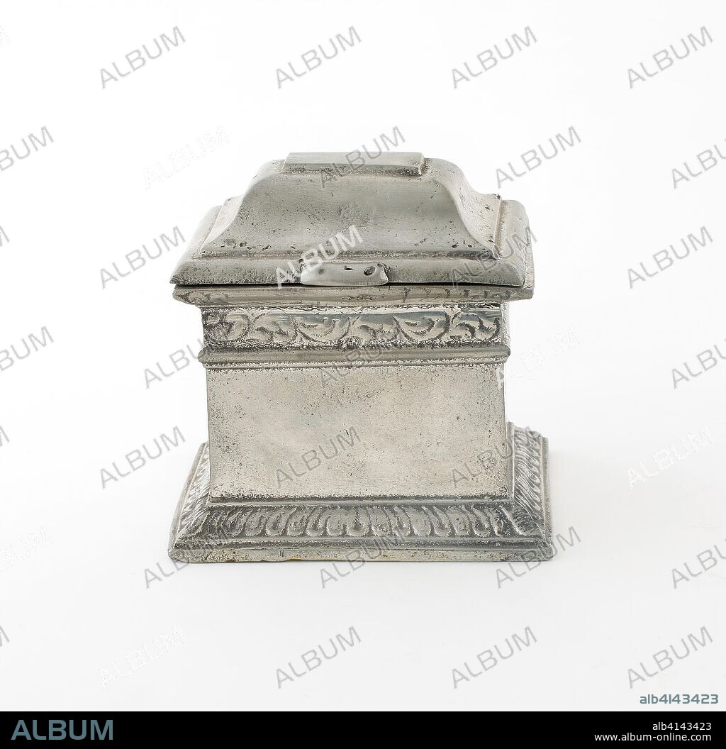 Tobacco Box. France. Date: 1755-1765. Dimensions: 9.5 × 9.5 × 7.6 cm (3 3/4 × 3 3/4 × 3 in.). Pewter. Origin: France.