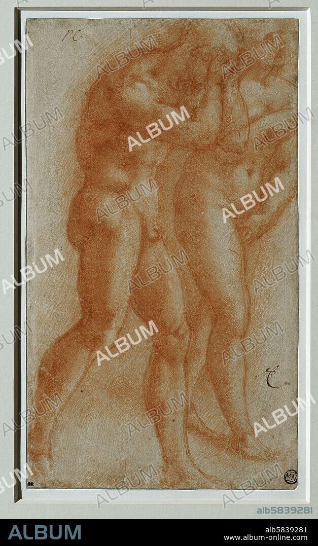 MIGUEL ANGEL. Adam et Eve chassee du Paradis-Adam and Eve chased from paradise, copy after Masaccio. Red chalk.