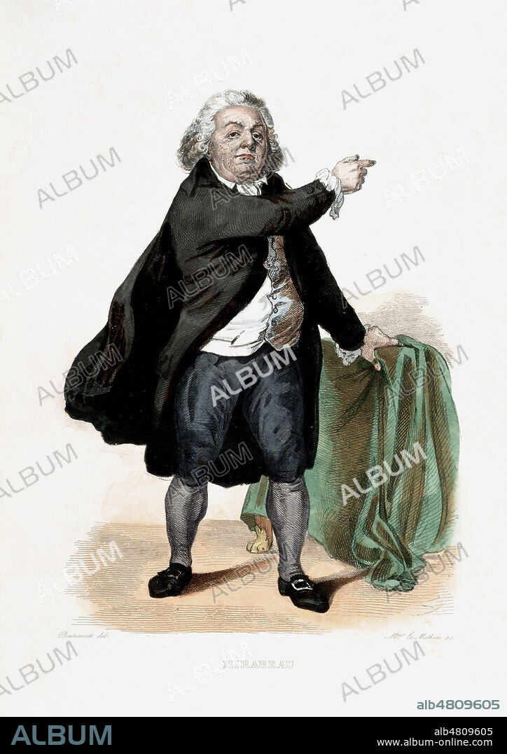 Portrait de Honore Gabriel Riqueti, comte de MIRABEAU, orateur et homme politique francais (1749-1791). Gravure de Julien BOILLY (1796-1874) in Le Plutarque Francais, vies des hommes et des femmes illustres de la France avec leurs portraits en pied, 1840. Credit: Collection Grob/ Kharbine Tapabor.