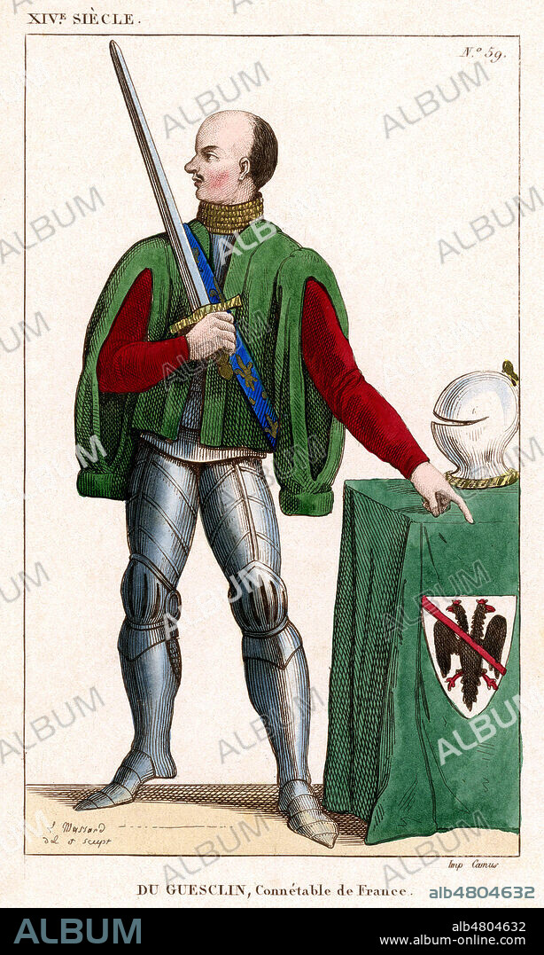 Bertrand Du GUESCLIN (c.1320-1380) Connetable de France. Illustration de 1852 par L. MASSARD pour Costumes historiques de la France. Credit : Collection Jonas/Kharbine-Tapabor.