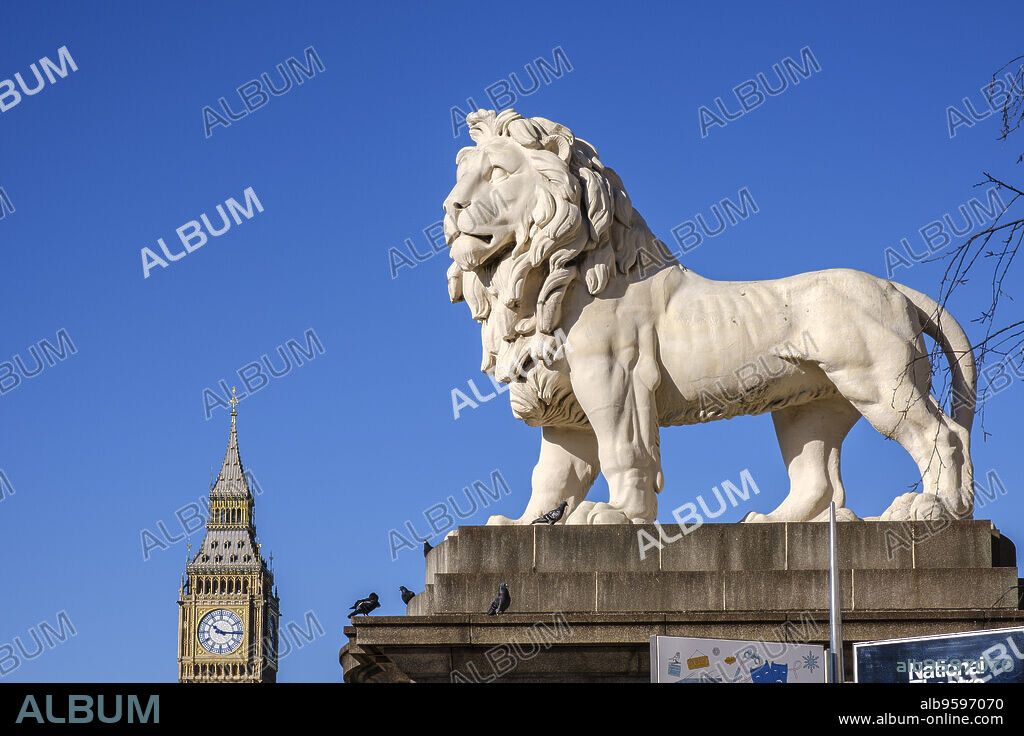 South Bank Lion , 1837 sculpture , westminster bridge, London, England, Great Britain.