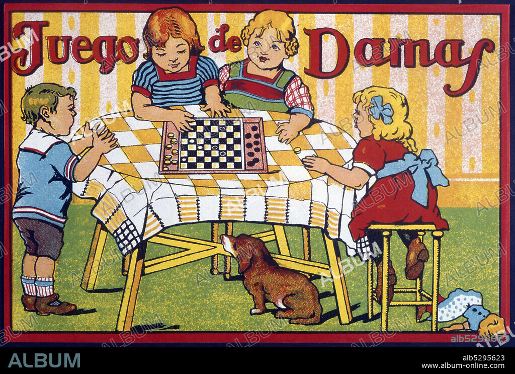 Juguetes de cartón y madera. Caja del juego de Damas, fabricado por Juguetes Borrás, de Mataró. Año 1930.