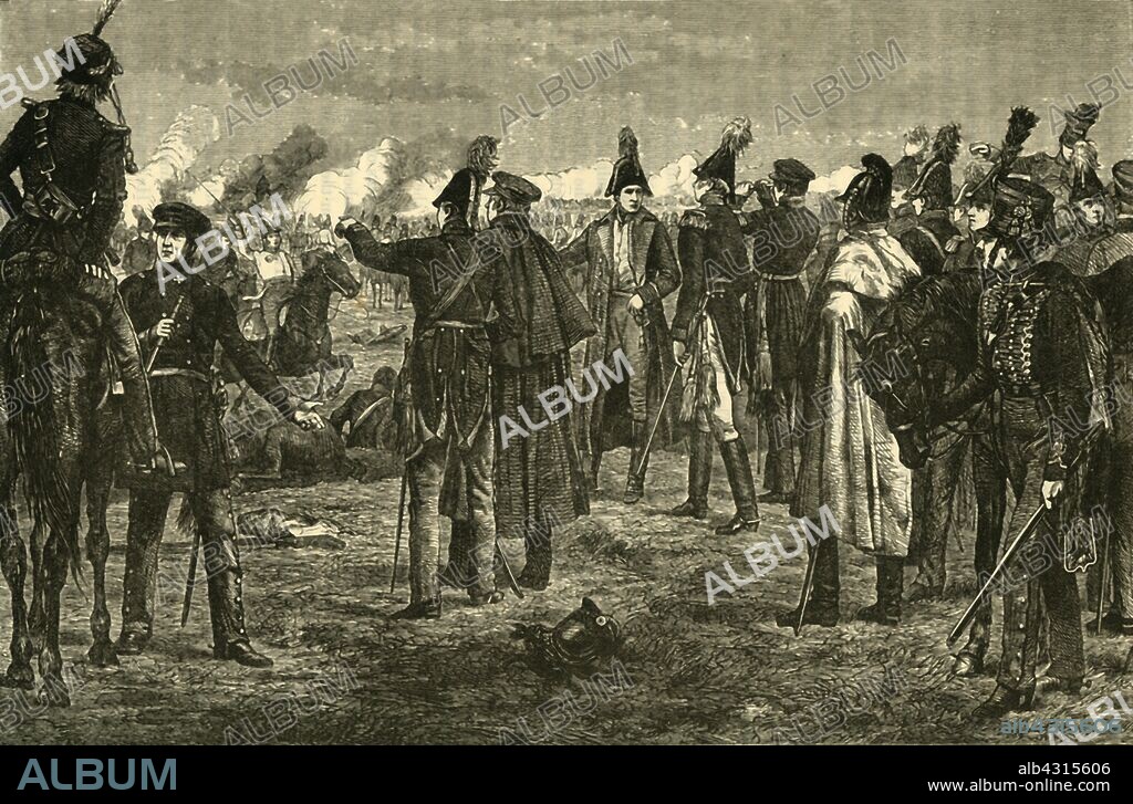 'The Battle of Leipzig', (1813), 1890.  Battle of Leipzig fought between 16-19 October 1813, between an alliance of Russia, Prussia, Austria, and Sweden, led by Tsar Alexander I of Russia and Karl Philipp, who defeated the French army of Napoleon I. From "Cassell's Illustrated Universal History, Vol. IV - Modern History", by Edmund Ollier. [Cassell and Company, Limited, London, Paris and Melbourne, 1890].