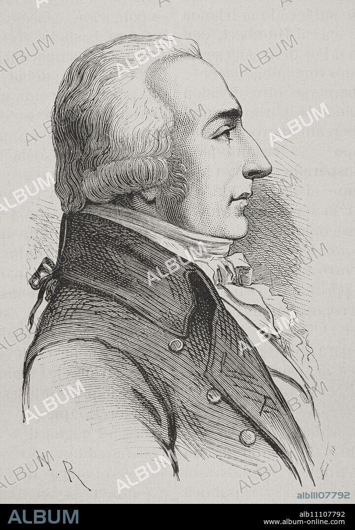 Roger Ducos (Pierre Roger Ducos) (1747-1816). French politician during the Revolution and the Napoleonic France. Member of the National Convention and the Directory (1799). Portrait. Engraving. "History of the French Revolution". Volume I, 2nd part, 1879.