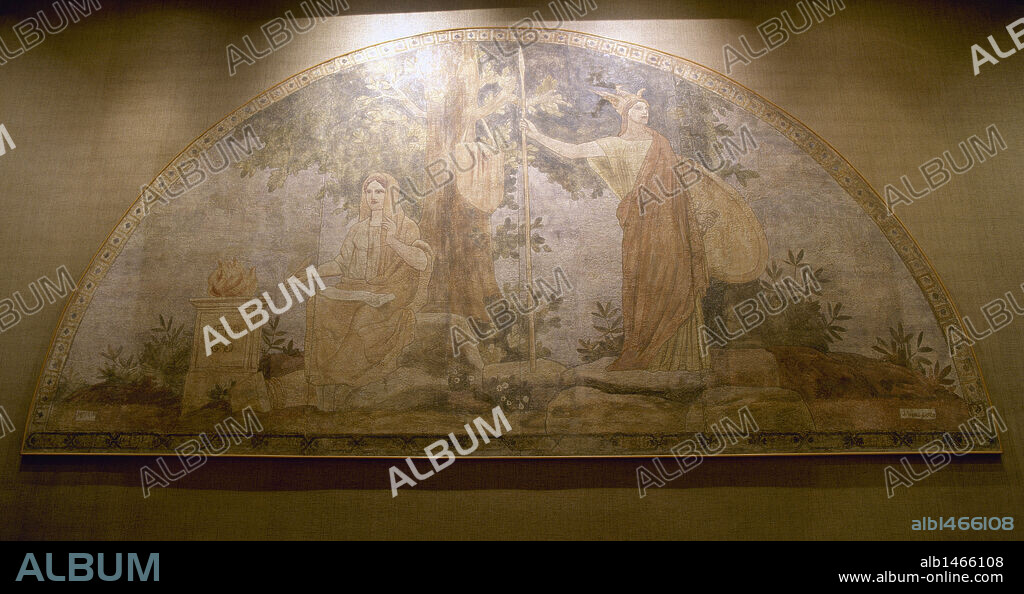ARTE S. XX. ESPAÑA. NOUCENTISME. TORRES GARCIA, Joaquín (1874-1949). Pintor uruguayo. FRESCOS DEL SALON DE SANT JORDI (1911-1916) (detalle), encargo del Presidente Prat de la Riba. PALACIO DE LA GENERALITAT. BARCELONA. Cataluña.