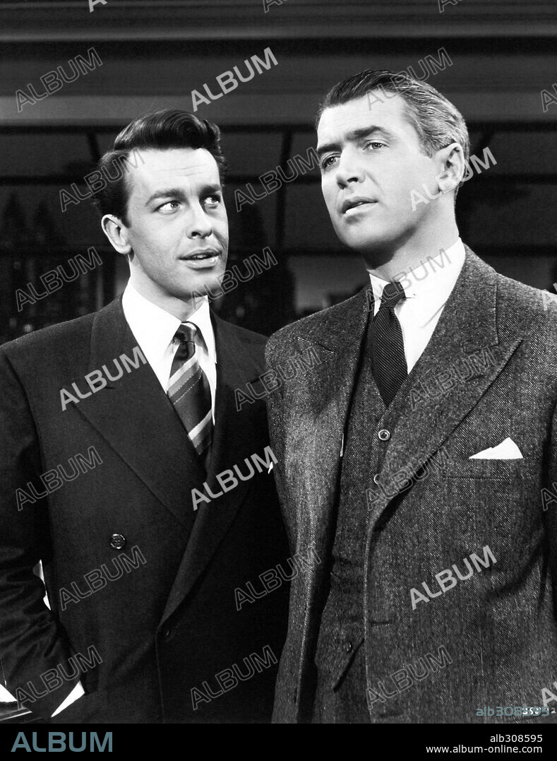 JAMES STEWART y JOHN DALL en LA SOGA, 1948 (ROPE), dirigida por ALFRED HITCHCOCK. Copyright Warner Bros./Transatlantic Pictures.